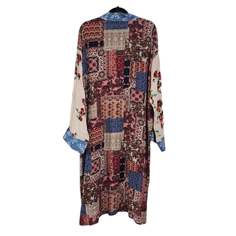 Oddy mixed print patchwork gauze duster kimono Sz… - image 3